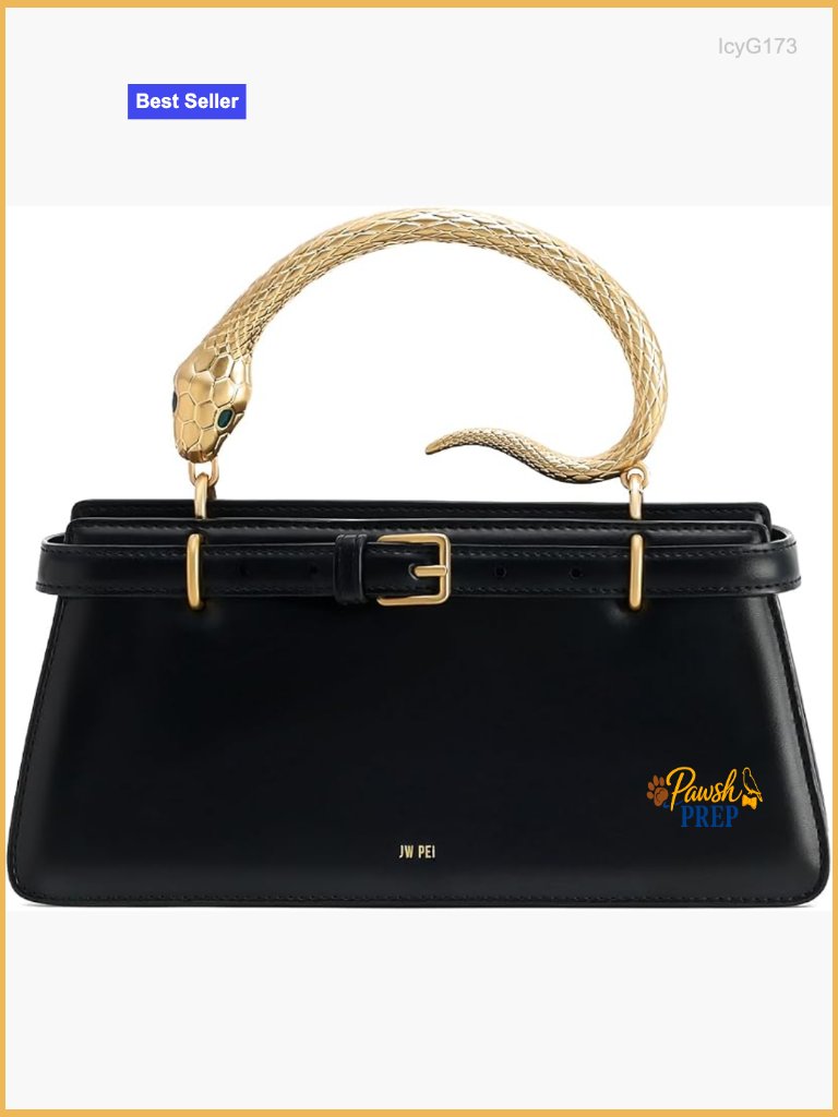 Vegan Leather Top Handle Bag With Snake Accent, Detachable Crossbody Strap,